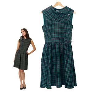 Smack Parlour Sleeveless Green Plaid Fit-n-Flare Dress Small NWT Retro PinUp